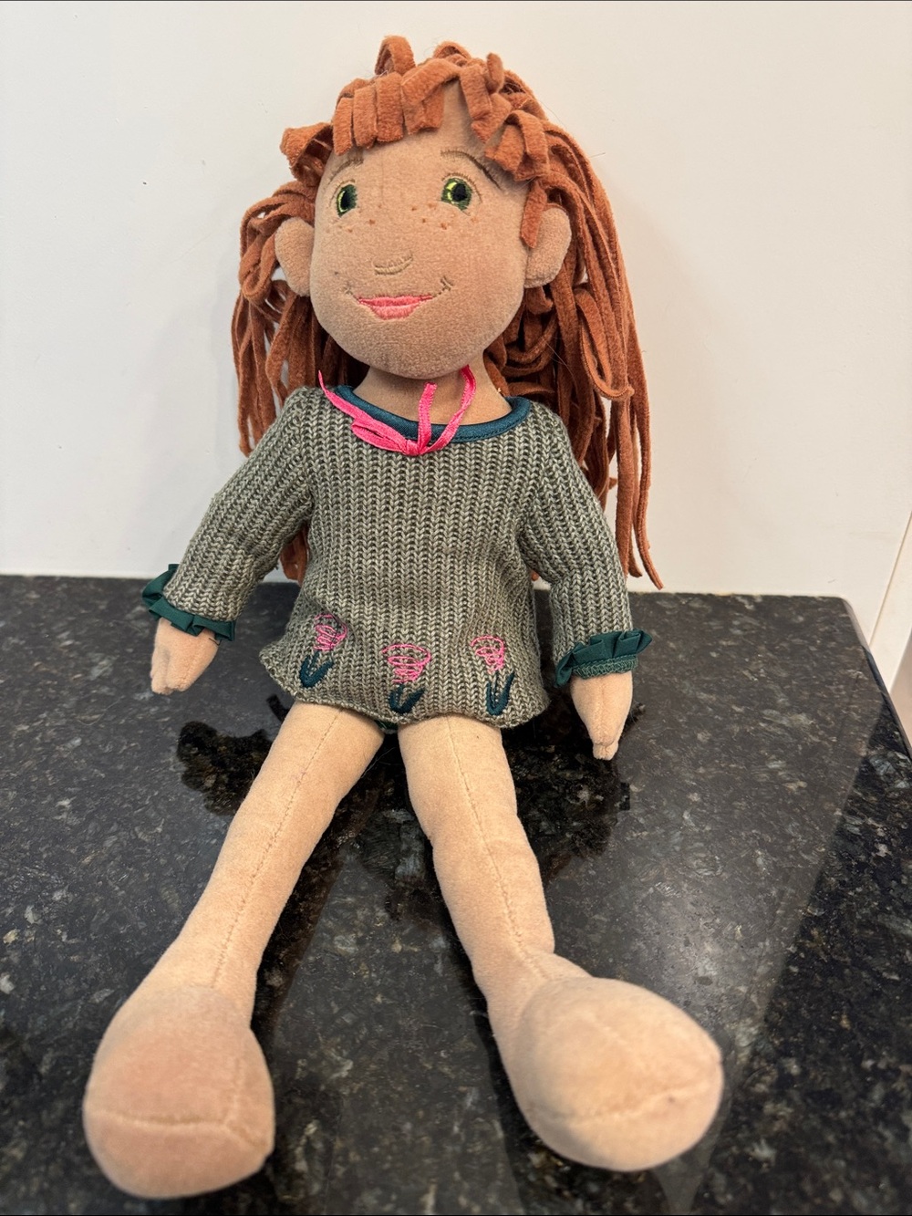 Vintage Manhattan Toy Lilydoll Ursula Plush Stuffed Doll in Green Sweater
